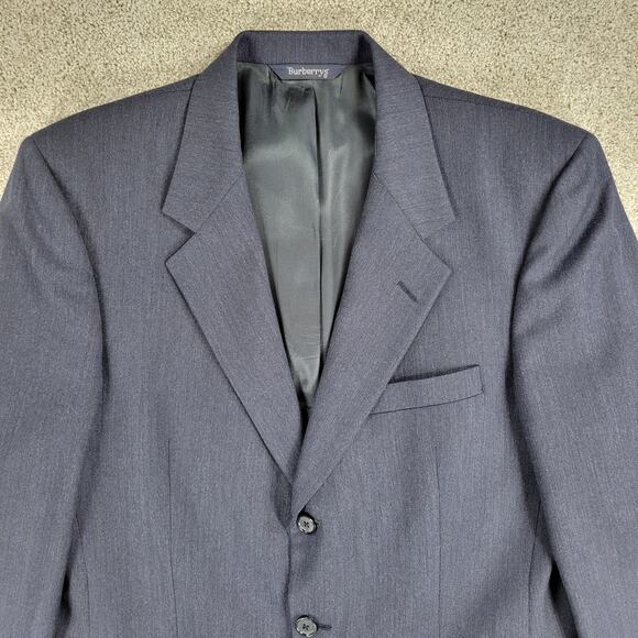 Vintage Burberrys Tuxedo Mens Blue Micro Herringbone Wool 3 Button Formal Suit - Picture 11 of 16